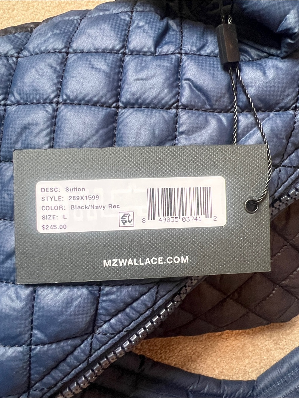 NWT MZ Wallace Quilted Navy and Black Large Sutton Tote - Picture 2 of 5